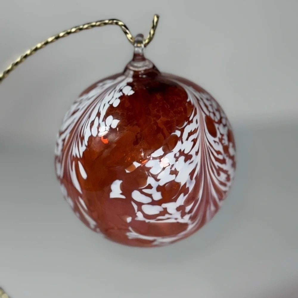 Large Speckled Orange & white Hand Blown Glass Ball Ornament